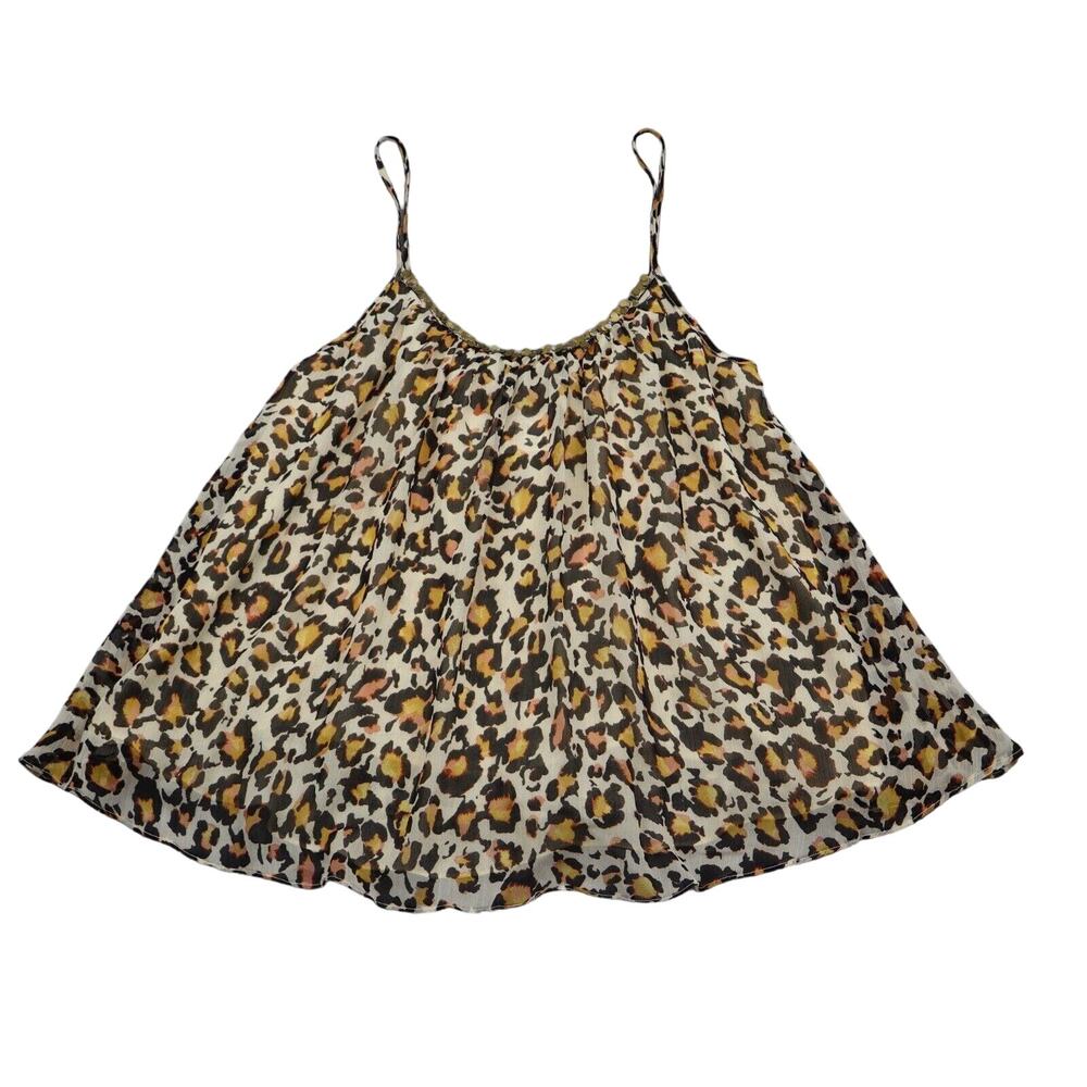 ANA Shirt Womens XL Brown Leopard Sequins Top Scoop Neck Sleeveless Flowy Top